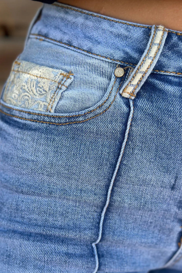 Straight Leg Denim Jeans with Cuff