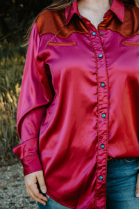 Western Barbie Satin Button Up Blouse