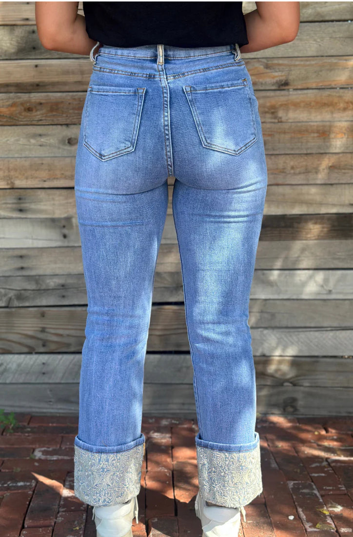 Straight Leg Denim Jeans with Cuff