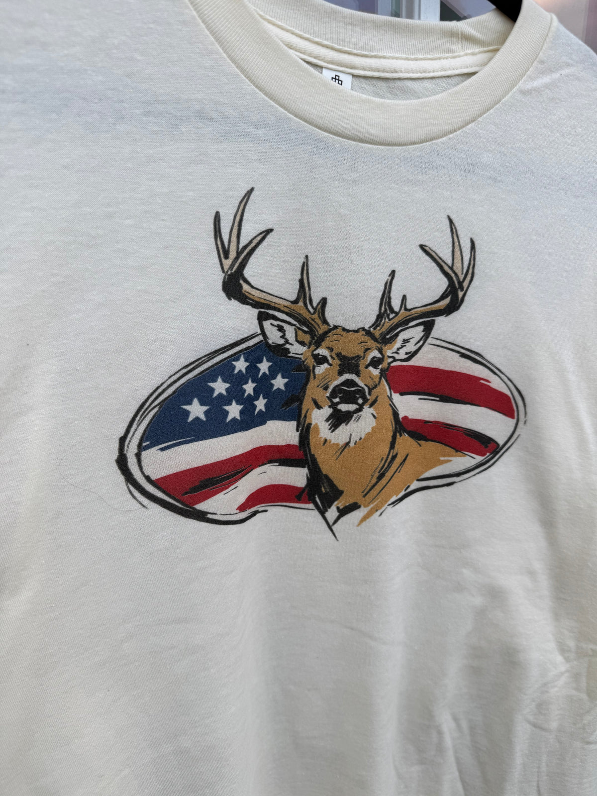 Big Buck Over American Flag Tshirt