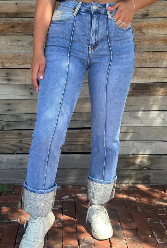 Straight Leg Denim Jeans with Cuff