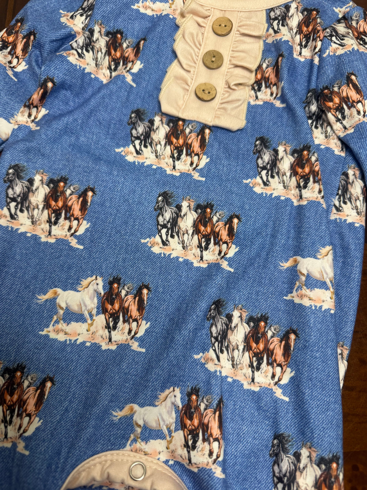 Children’s Longsleeve, Blue, Romper with Running Horses