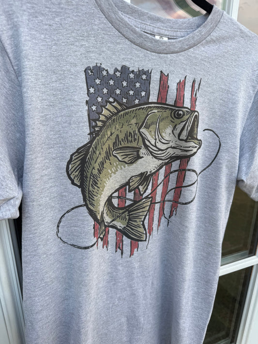 American Flag with Bass Adult Tshirt
