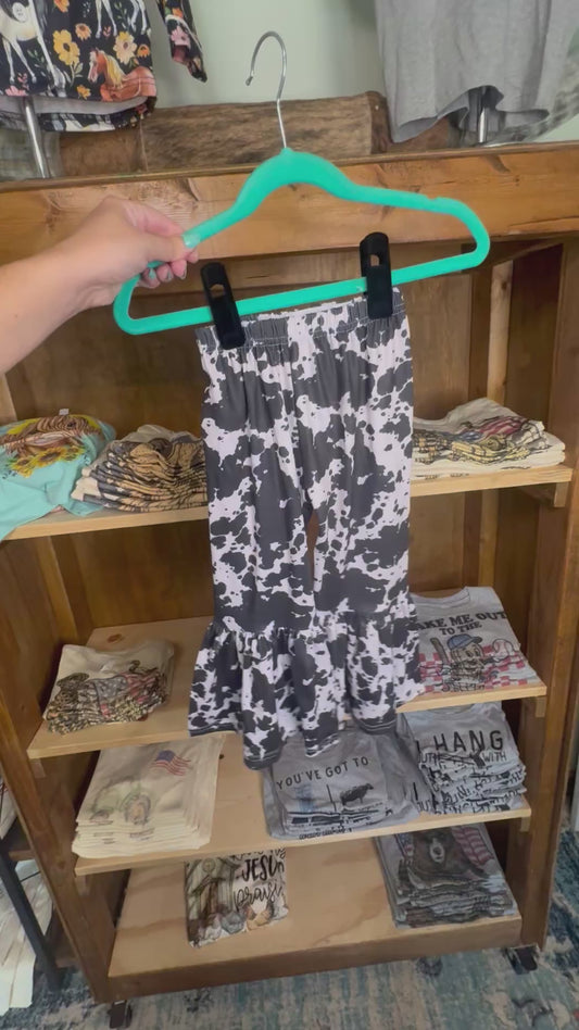 Cow Design Bell Bottom Pants for Girls