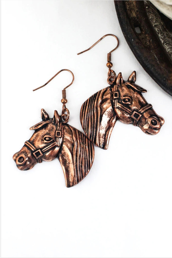 Coppertone Woltz Horse Earrings